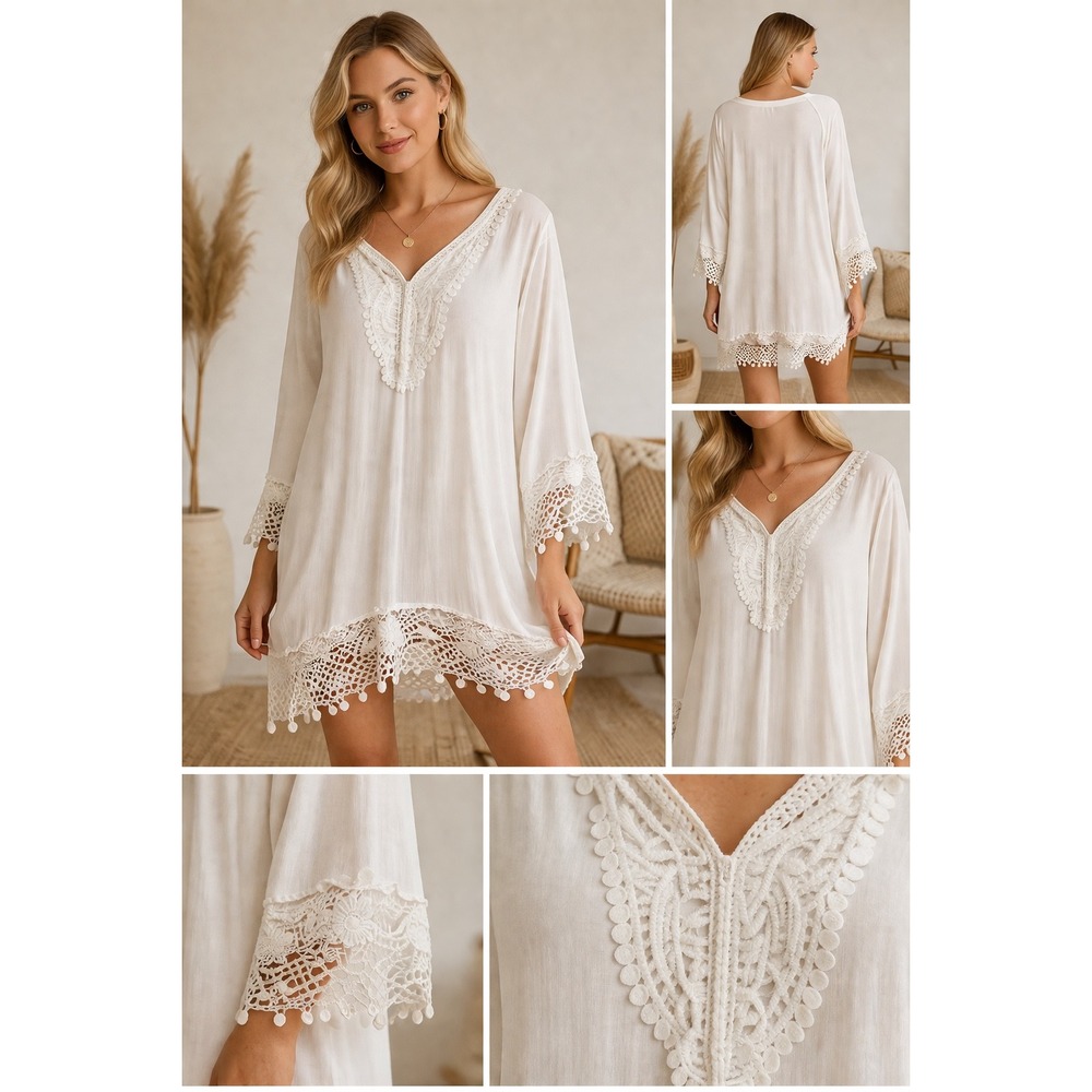 Embroidered Boho Gypsy   Womens XL‎ Cover Up Mini Tunic Dress